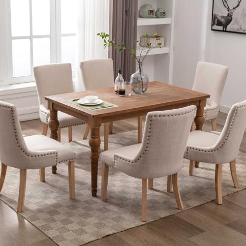 YUMEIGE Familienfreundliches 2er-Set Esszimmerstühle aus Stoff, Freizeitstuhl, gepolsterte Stühle mit Gummiholzbeinen, genagelter Rand, Beige von YUMEIGE