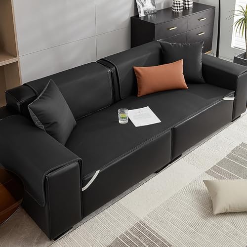 YUMEIGE Upgraded Couch Covers - Sofabezug aus Kunstleder, 100% wasserdicht, rutschfest, Sofabezug, einfarbig, Sofabezug for Hunde, Kinder, Haustiere, Möbelschutz(Schwarz,1pc-60x150cm) von YUMEIGE