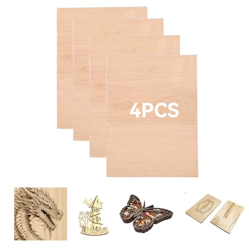 4 Stück A4 Unbehandeltes Holz, 11,8'' x 8,46'' Blanko-Holzbrett für DIY-Handwerk, Lasergravur, Holzhandwerk, Brandmalerei(Kirschholz) von YUMILI