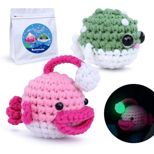 YUMILI Anfänger Häkel Starter Kit, Häkel Set für Anfänger, Tier Häkelpaket Complete Amigurumi Starter Set with Video Tutorials, DIY Crochet Kit for Kids Adults, Gift for Craft Lovers (Kugelfisch) von YUMILI