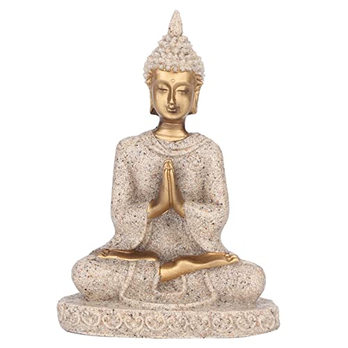 YUMILI Meditierende sitzende Buddha-Statue, Zen-Garten-Buddha-Statue-Skulptur, meditierende Buddha-Statue Skulptur-Dekoration, Sandstein-Ornament-Figur für Zuhause, Büro, Tischdekoration(EIN Gold) von YUMILI