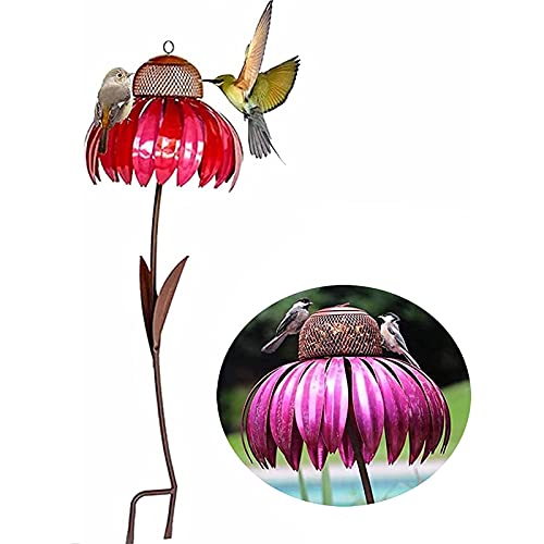 YUMILI Vogelfutterspender Stehend, Vogelfutterhaus Blume, Wassertränke für Vögel, Vogelvoliere Außen, Vogeltränke Stehend für Garten und Balkone (78 x 18 x 10 cm) von YUMILI
