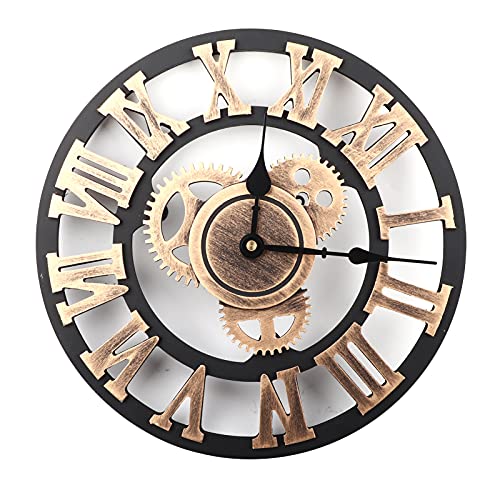 YUMILI Wanduhr Vintage, 3D Rustikale Handgefertigte Wanduhr Aus Holz Vintage Dekor Für Wohnzimmer Büro Bastudieren Sie Die Treppe Eines Kommerziellen Café-Restaurants 30 cm Gold von YUMILI