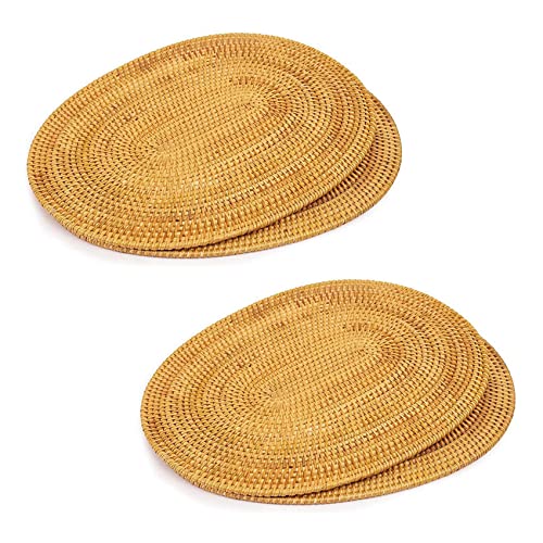 4 StüCk Ovales Rattan Tischset, Handgewebtes NatüRliches Rattan, ZubehöR für Tee Zeremonien, Geeignet für Essen, KüChe Usw. von YUMIN