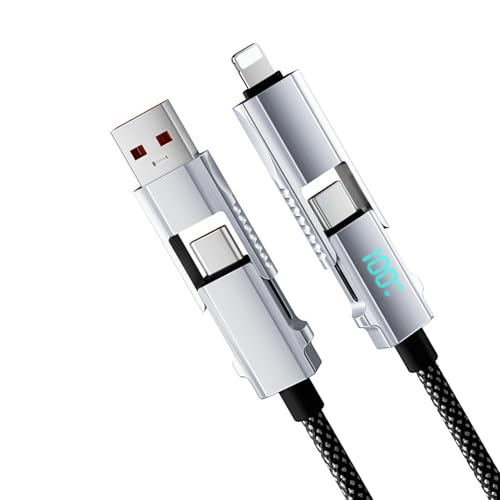 Multi USB Kabel, 65W PD 4 in 1 Universal Ladekabel, Mehrfach Ladekabel USB zu Lightning mit RGB LED Licht USBC/A auf Lightning, USB C/A auf USB C für iPhone 16/15/14 Galaxy 24/23 Huawei (1.2M) von YUMIPDD