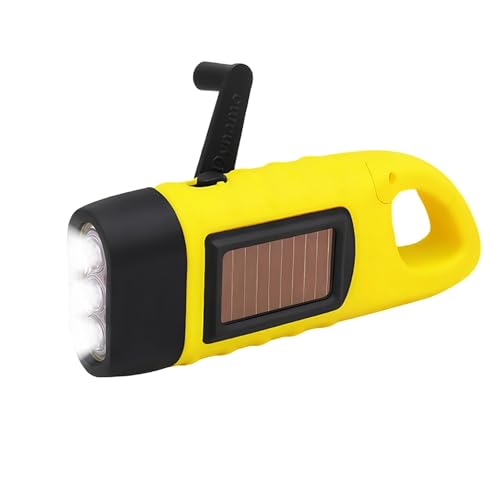 YUMIPDD Taschenlampe Kurbel, Solar Kurbeltaschenlampe Notfall, Dynamo Taschenlampen mit Karabinerhaken, Wasserdicht Torch Light Notlicht Freien Tragbar Camping Lampen Stromausfälle (Gelb) von YUMIPDD