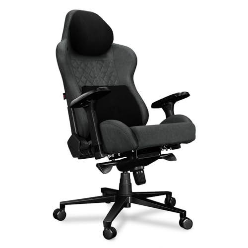 YUMISU 2050F Bürostuhl Gaming Stuhl - Gamingstuhl mit Magnet-Nacken-und-Lendenkissen - Gamer Stuhl Stoff Grau/Schwarz mit 4D-Armlehnen - Gaming Sessel mit Leisen Gummiräder - Computerstuhl bis 150 kg von YUMISU