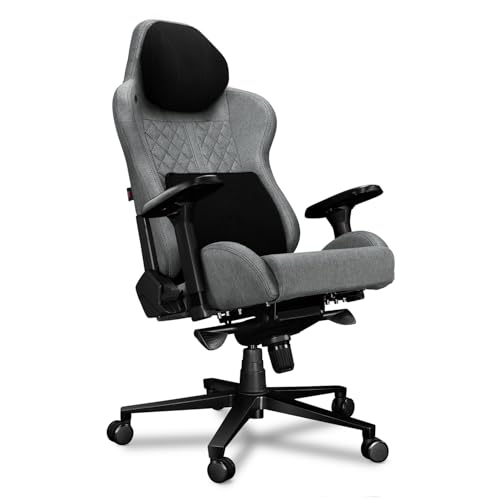 YUMISU 2050F Bürostuhl Gaming Stuhl - Gamingstuhl mit Magnet-Nacken-und-Lendenkissen - Gamer Stuhl Stoff Hellgrau/Schwarz mit 4D-Armlehnen - Gaming Sessel mit Gummiräder - Computerstuhl bis 150 kg von YUMISU
