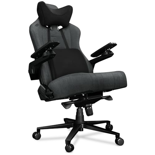 YUMISU Gaming Stuhl 2049 Rückenlehne und Sitz aus Kaltschaum Verstärkte Stahlkonstruktion Höhenverstellbar bis 150kg Belastbar Stoff GRAU/SCHWARZ von YUMISU