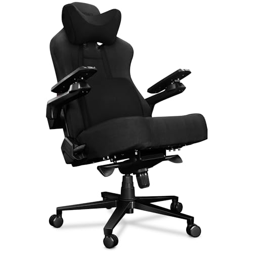 YUMISU Gaming Stuhl 2049 Verstärkte Stahlkonstruktion Höhenverstellbar bis 150kg Belastbar Rückenlehne und Sitz aus KaltschaumStoff Grau/Schwarz von YUMISU