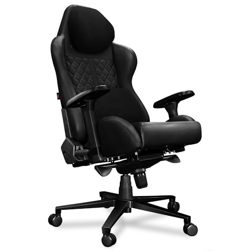 YUMISU 2050 Bürostuhl Gaming Stuhl - Gamingstuhl mit Memory Foam Kissen in Velours - Gamer Stuhl Echtleder Schwarz mit 4D-Armlehnen - Gaming Sessel mit Leisen Gummiräder - Computerstuhl bis 150 kg von YUMISU