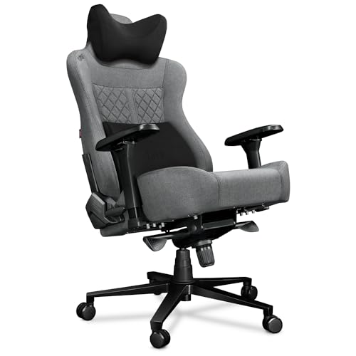 YUMISU Gaming Stuhl 2052 Verstärkte Stahlkonstruktion Höhenverstellbar bis 180kg Belastbar Rückenlehne und Sitz aus Kaltschaum Cloud/Black Stoff von YUMISU