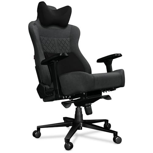 YUMISU 2052 Bürostuhl Gaming Stuhl - Gamingstuhl mit Memory Foam Kissen in Velours - Gamer Stuhl Stoff Grau/Schwarz mit 4D-Armlehnen - Gaming Sessel mit Leisen Gummiräder - Computerstuhl bis 180 kg von YUMISU