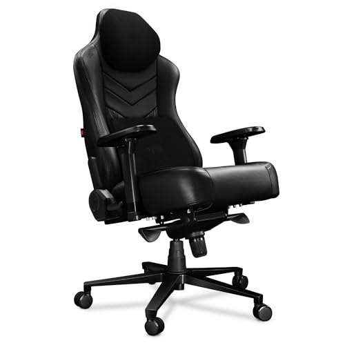 YUMISU Gaming Stuhl 2053 Rückenlehne und Sitz aus Kaltschaum Verstärkte Stahlkonstruktion Höhenverstellbar bis 150kg Belastbar Echtleder Schwarz von YUMISU