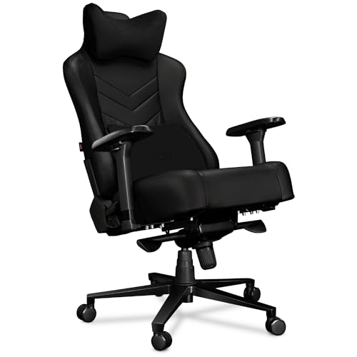 YUMISU Gaming Stuhl 2053 Verstärkte Stahlkonstruktion Höhenverstellbar bis 150kg Belastbar Rückenlehne und Sitz aus Kaltschaum SCHWARZ PU Leder von YUMISU