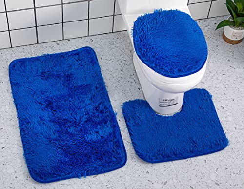 YUMIYU 3-teiliges Set, weich, blau, Toilettendeckel, Toiletten-Badematte, Teppich, Konturmatte, Duschmatte , von YUMIYU
