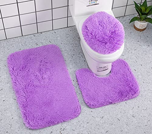 YUMIYU 3-teiliges Set, weich, lila, Toilettendeckelabdeckung, Toiletten-Badematte, Teppich, Konturmatte, Duschmatte , von YUMIYU