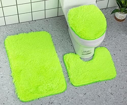 YUMIYU Badematte 3-teiliges Set Soft Light Green WC-Deckelbezug WC-Badematte Teppich Konturmatte Duschmatte Grün von YUMIYU