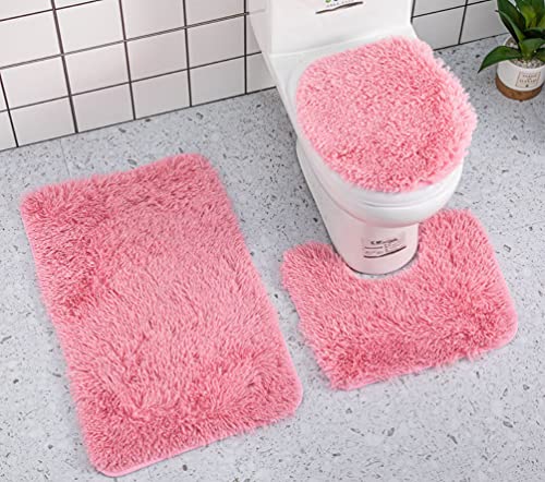 YUMIYU 3-teiliges Set Soft Pink WC-Deckelbezug WC-YUMIYU Teppich Konturmatte Duschmatte Pink von YUMIYU