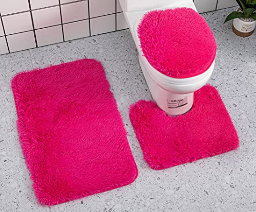 YUMIYU 3-teiliges Set Soft Rose Red WC-Deckelabdeckung WC-Badematten Teppich Konturmatte Duschbadmatte Rose Red von YUMIYU
