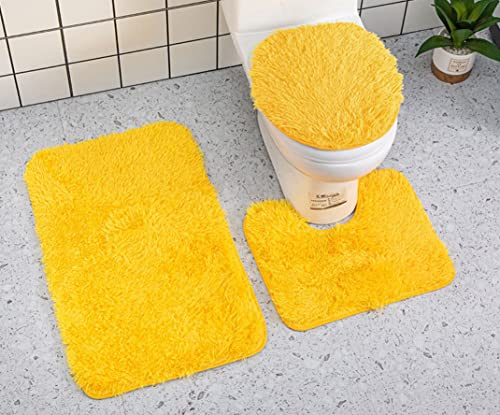 YUMIYU Badematte 3-teiliges Set Soft Yellow WC-Deckelabdeckung WC-Badematte Teppich Konturmatte Duschmatte Gelb von YUMIYU