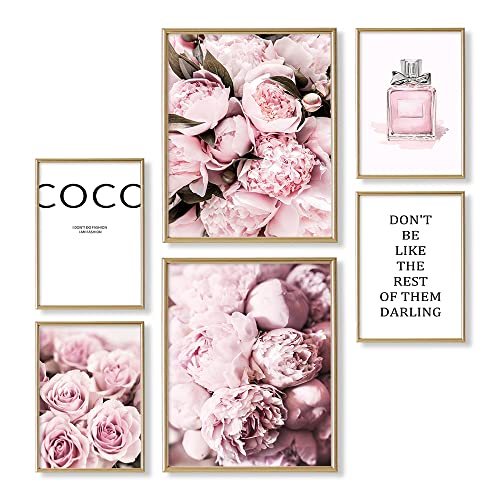 YUMKNOW Pink Paris Coco Wanddekoration – Feministische inspirierende Zitate für Frauen Mädchen Schlafzimmer Wandkunst – Rose Peony Glam Poster für Raumästhetik – Modedesigner Bilder – Postive Zitate von YUMKNOW