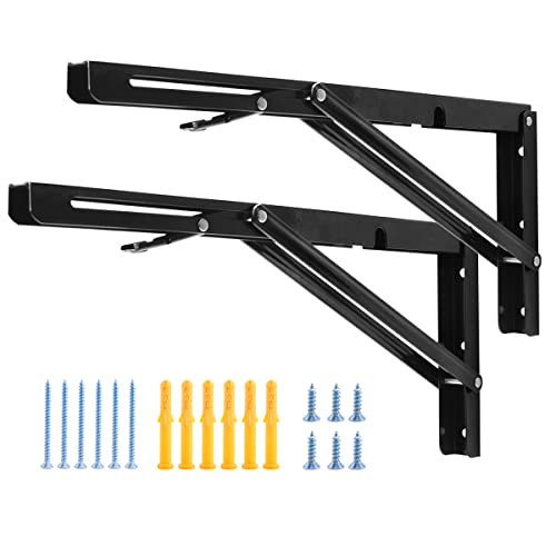 YUMORE Klappkonsole Schwerlast 400mm Regalträger Klappbar Schwarz - 2 Stück Metall Klappkonsolen Wand Tischhalter Klappregalhalterungen für DIY Klapp- tisch Bänke Regale Platzsparende, Max Load 330lbs von YUMORE