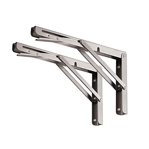 YUMORE Folding Shelf Bracket 20 inch,Heavy Duty Stainless Steel Collapsible Brackets Load 330lb Wall Mounted Floating Table Supporter Hinge DIY Triangle Bracket for Work Bench Space-Saving, Pack of 2 von YUMORE