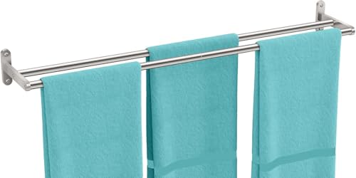 YUMORE Handtuchhalter Doppel 80CM Handtuchstange Wand Edelstahl Badetuchhalter 2 Stangen Badezimmer Handtuch Halter Wandmontage Doppelter Handtuchhalter für Bad Küche, Gebürstet von YUMORE