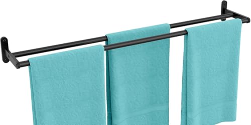YUMORE Handtuchhalter Doppel 80CM Handtuchstange Wand Edelstahl Badetuchhalter 2 Stangen Badezimmer Handtuch Halter Wandmontage Doppelter Handtuchhalter für Bad Küche, Matt Schwarz von YUMORE