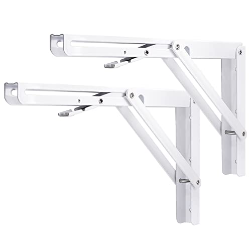 YUMORE Klappkonsole Schwerlast 300mm Regalträger Klappbar weiß - 2 Stück Metall Klappkonsolen Wand Tischhalter Klappregalhalterungen für DIY Klapp- tisch Bänke Regale Platzsparende, Max Load 330lbs von YUMORE