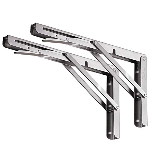YUMORE Klappkonsole Schwerlast 400mm,YUMORE Regalträger Klappbar Edelstahl Klappregalhalterungen Wand Tischhalter Klappscharnier für Bänke Regale Wandmontage, Platzsparende, Kapazität 330 lb [2PACK] von YUMORE
