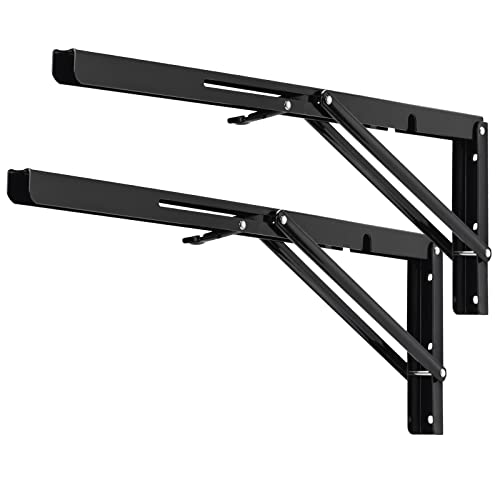 YUMORE Klappkonsole Schwerlast 500mm Regalträger Klappbar Schwarz - 2 Stück Metall Klappkonsolen Wand Tischhalter Klappregalhalterungen für DIY Klapp- tisch Bänke Regale Platzsparende, Max Load 330lbs von YUMORE