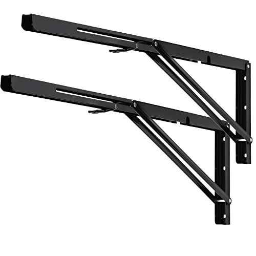 YUMORE Klappkonsole Schwerlast 600mm Regalträger Klappbar Schwarz - 2 Stück Metall Klappkonsolen Wand Tischhalter Klappregalhalterungen für DIY Klapp- tisch Bänke Regale Platzsparende, Max Load 330lbs von YUMORE