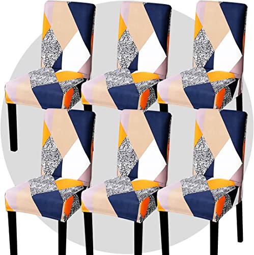 YUMUDG Stuhlhussen Stretch 6er Set Hussen für Stuhl Drucken Stuhlbezug Elastisch Abnehmbarer Waschbarer Universal Chair Cover für Büro Esszimmer Küche Hotel Bankett Hochzeit Party Deko von YUMYDG