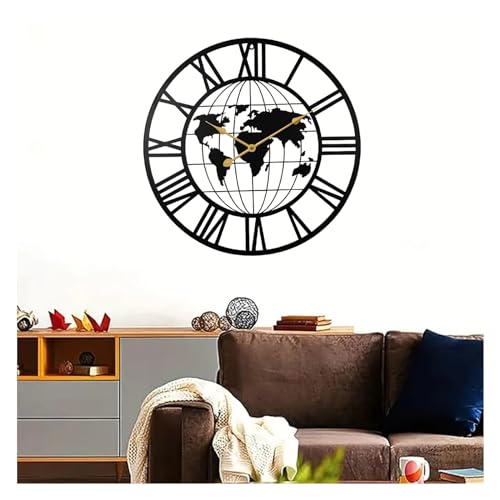 YUN Clock Vintage Dekor Wanduhr Leise Ohne Tickgeräusche Hängeuhr Metall Uhren mit Römischen Ziffern für Inneneinrichtung Wohnzimmer Küche Dekoration (Schwarz) von YUN Clock