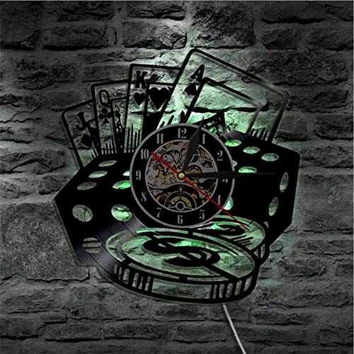 YUN Clock Wanduhr Aus Vinyl Schallplattenuhr Upcycling LED Poker Karten Familien Dekoration 3D Design-Uhr Wohnzimmer Schlafzimmer Restaurant Wand-Deko Schwarz Ø: 30 cm von YUN Clock