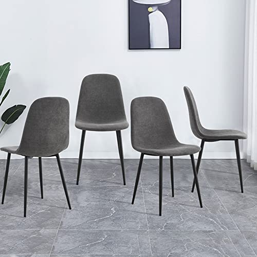 YUN.DREAM Esszimmerstühle 4er-Set, moderne Küchen-Esszimmerstühle, gepolsterte Esszimmerstühle aus Kunstleder, Sitzkissen, Wildleder-Rückenlehnen und stabile Metallbeine, Grau, 4 Stück von YUN.DREAM