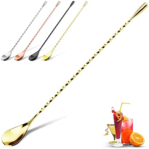 YUNAI Cocktail-Mischlöffel aus Edelstahl, 30 cm Bar Long Handle Löffel, Spiral-Design, langer Griff, Cocktail-Rührlöffel für Cocktail-Shaker, gedrehter Barlöffel, Cocktaillöffel (Gold) von YUNAI