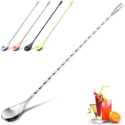 YUNAI Cocktail-Mischlöffel aus Edelstahl, 30 cm Bar Long Handle Löffel, Spiral-Design, langer Griff, Cocktail-Rührlöffel für Cocktail-Shaker, gedrehter Barlöffel, Cocktaillöffel (Silber) von YUNAI