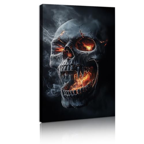 Brennender Schädel Leinwand Wandkunst Dunkle Gothic gerahmte Leinwand Gemälde für Wohnzimmer Horror Wanddekoration Kunstwerk für Schlafzimmer Mann Höhle 50x90cm Innenrahmen Brennender Schädel Leinwand Wandkunst Dunkle Gothic gerahmte Leinwand Gemälde für Wohnzimmer Horror Wanddekoration Kunstwerk für Schlafzimmer Mann Höhle 50x90cm Innenrahmen von YUNART