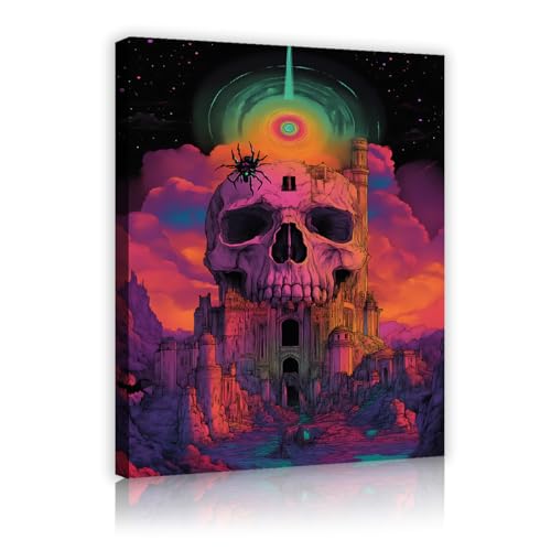 YUNART Schädel Fantasy Schloss Leinwand Wandkunst Große gerahmte Halloween Leinwand Malerei Surreal Gothic Kunstwerk Drucke für Wohnzimmer 45x68cm Innenrahmen YUNART Schädel Fantasy Schloss Leinwand Wandkunst Große gerahmte Halloween Leinwand Malerei Surreal Gothic Kunstwerk Drucke für Wohnzimmer 45x68cm Innenrahmen von YUNART
