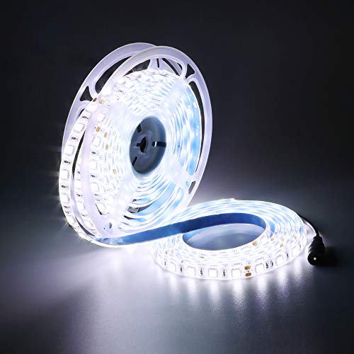 YUNBO 5M LED Streifen Licht Weiß 6000-6500K, 24V SMD 5050 300 LEDs Wasserdichtes IP65 Schneidbar LED Leiste Band von YUNBO
