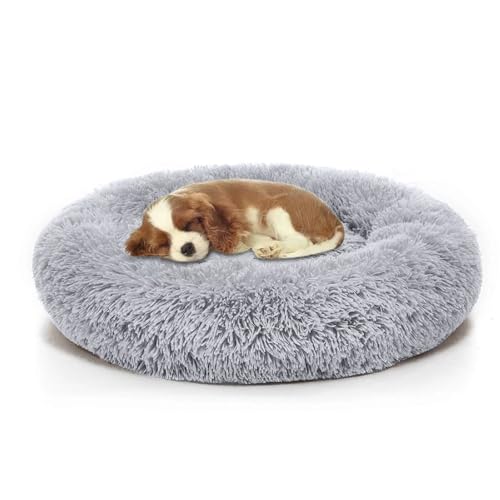 YUNDONGBA Hundebett waschbar, mit waschbarem Bezug, Hundekissen, Hundekorb, Katzenbett, Flauschiges Hundebett Donut Kissen für große mittelgroße kleine Hunde (Hellgrau, 70CM) von YUNDONGBA