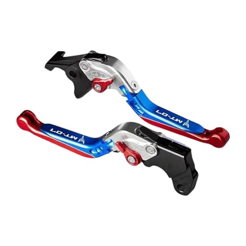 YUNDVLT Hebel Compatible With MT-07 MT 07 MT07 2014-2023 2018 2019 2020 Motorrad verstellbarer Faltbarer Ausziehbarer Bremskupplungshebelgriff(Blue-Red) von YUNDVLT