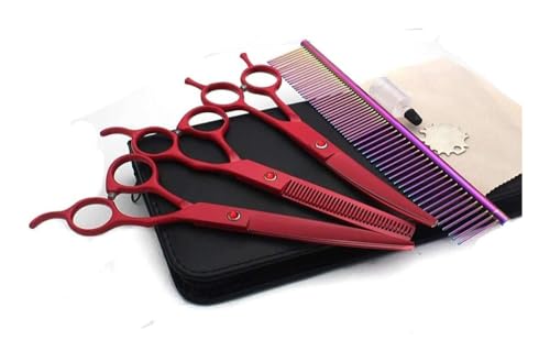 Hundeschere Set, Haustier Hundepflege Schere, BeautyScissors Set, geeignet zum Trimmen von Tierhaaren(Red) von YUNFANOZ