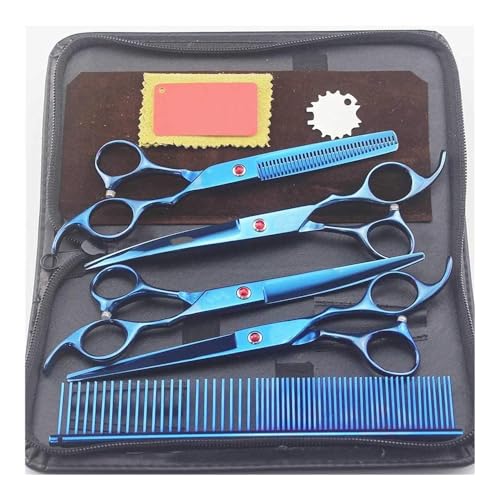 Hundeschere Set, Haustier Hundepflege Schere, Gerades, gebogenes Effilierscheren-Set for Hunde und Katzen, Schere for Hunde von YUNFANOZ