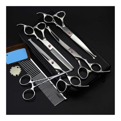 Hundeschere Set, Haustier Hundepflege Schere, Professionelle Schere, for Hunde Katzen Schere Schnitt Gebogene Hundeschere von YUNFANOZ