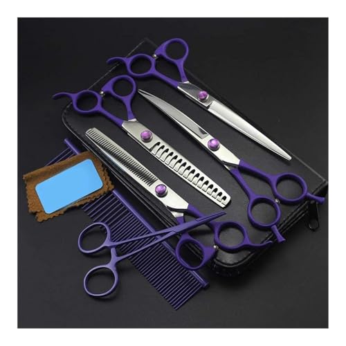 Hundeschere Set Profi, Profi Hundeschere Set, Effilierschere Gebogene Schere, Professionelle Hundehaarschere aus Edelstahl von YUNFANOZ