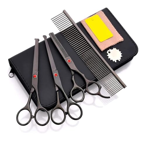 Profi Hundeschere Gebogene Schere Hund Fellschere, Edelstahl-Scheren-Set, speziell zum Trimmen von Tierhaaren(Black) von YUNFANOZ